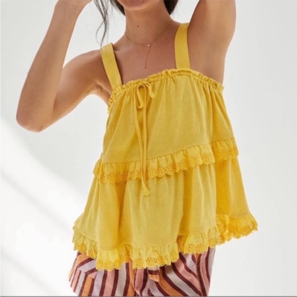 Anthropologie - Yellow Ruffled Top